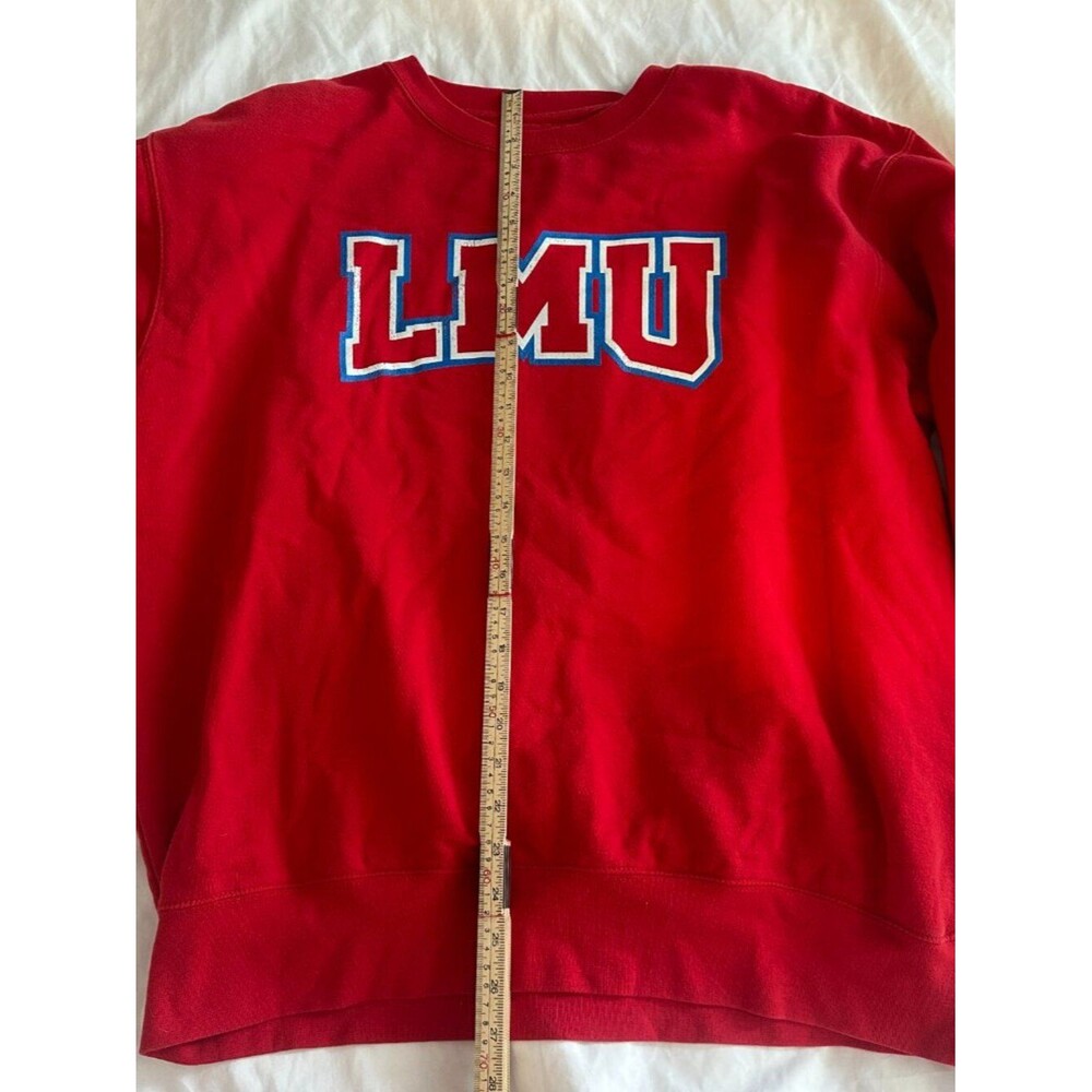 Vintage Style LMU College Sweatshirt Red Oversized Crewneck Graphic Pullover L - Picture 6 of 7